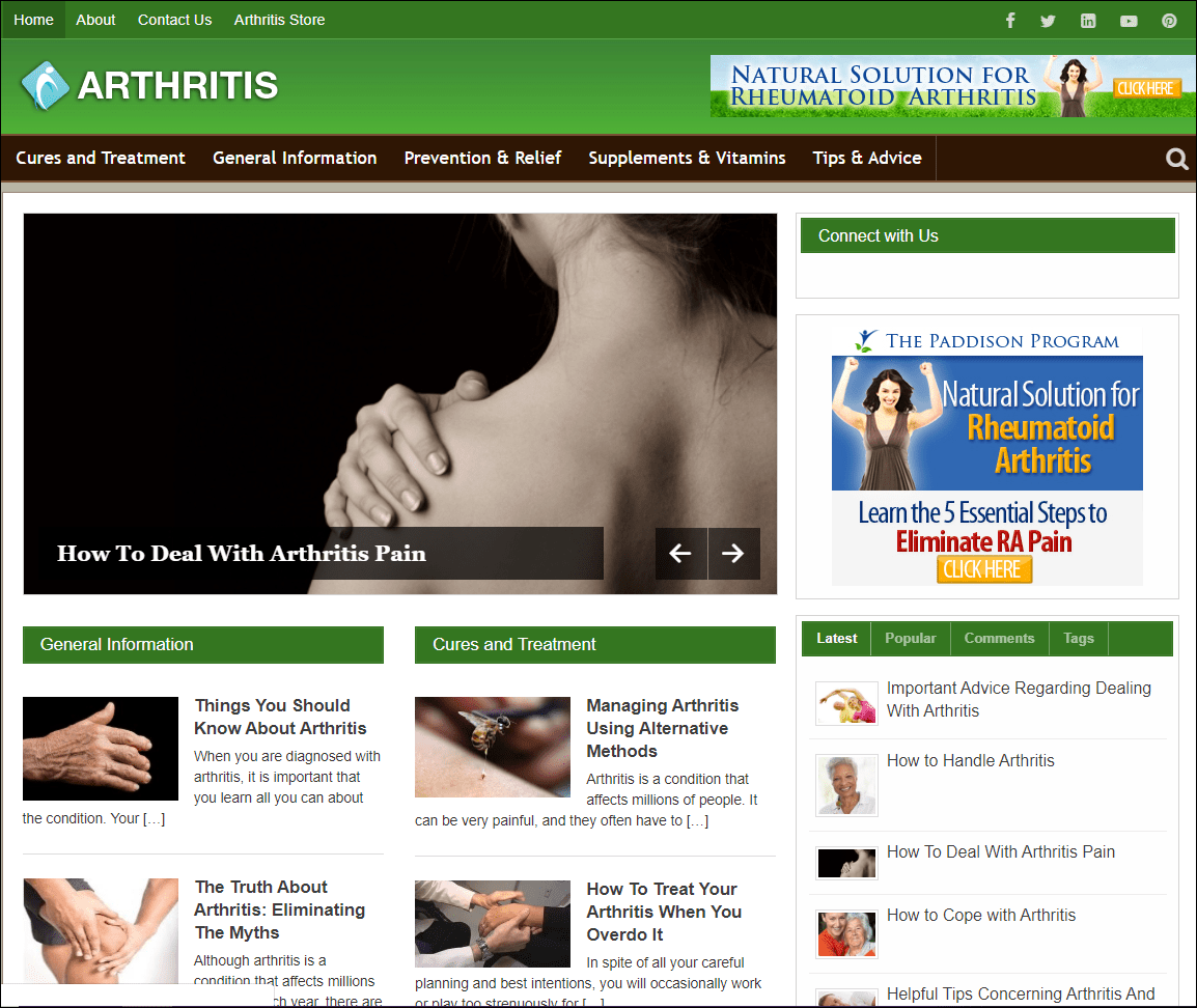 Arthritis Pre-made Affiliate Niche Website/Blog