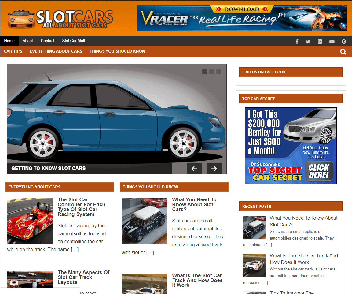 Slot Cars Pre-made Affiliate Niche Website/Blog