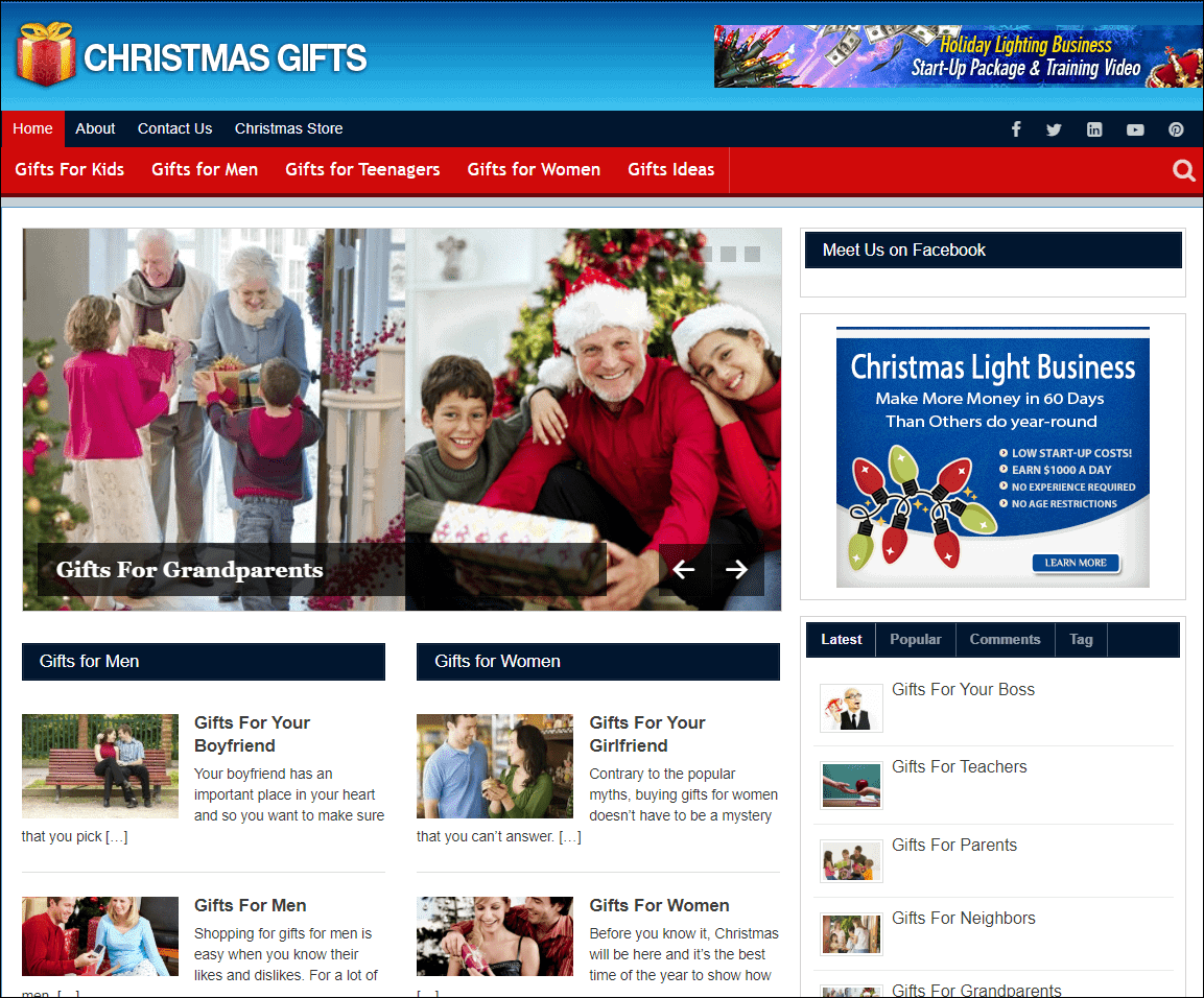 Christmas Gifts Pre-made Affiliate Niche Website/Blog