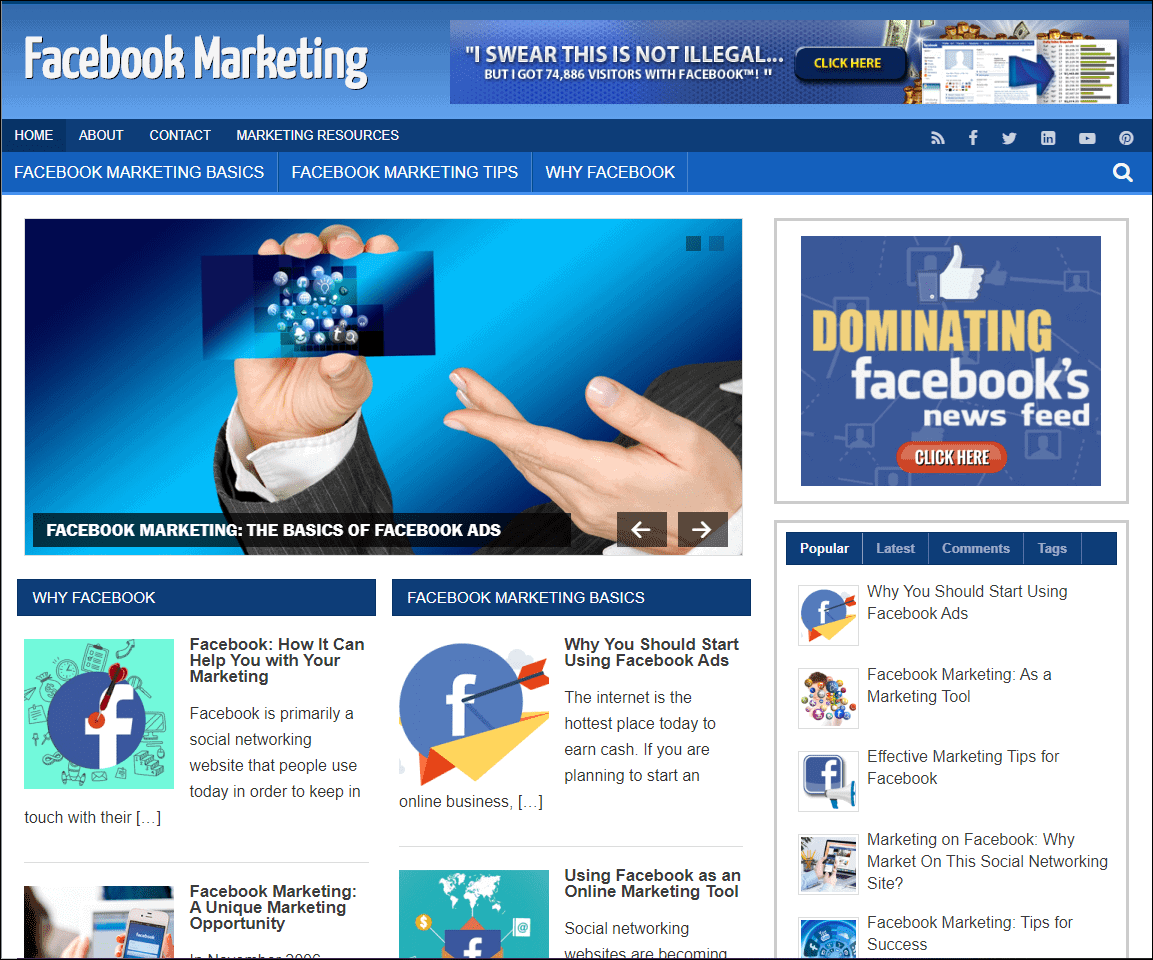 Facebook Marketing Pre-made Affiliate Niche Website/Blog