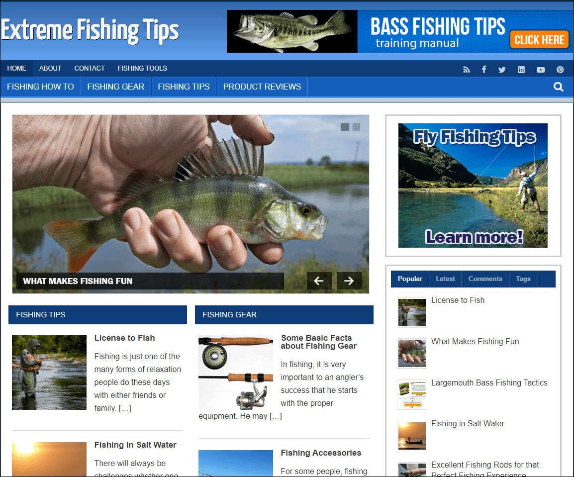 Extreme Fishing Tips Pre-made Affiliate Niche Website/Blog