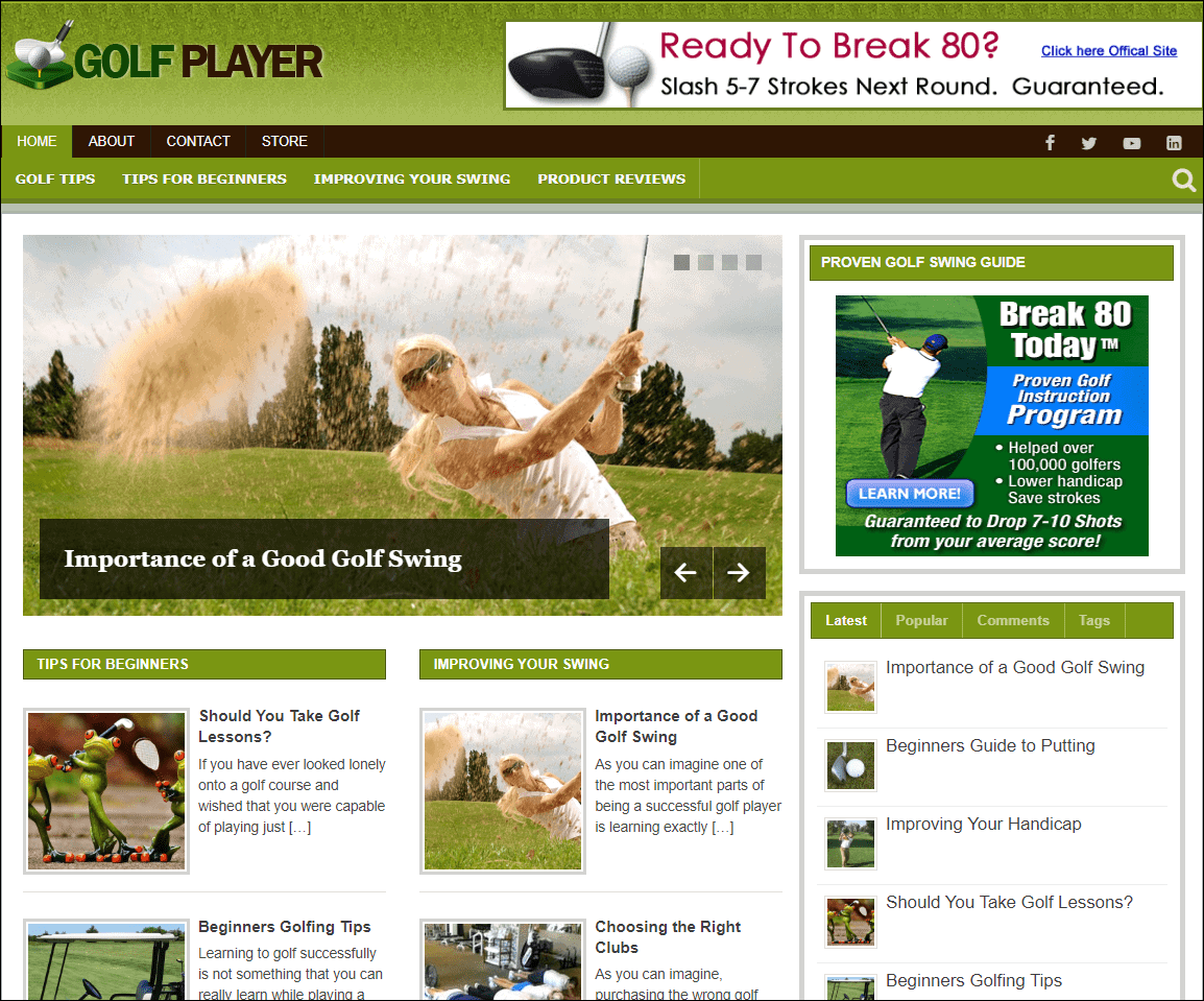 Golf Pre-made Affiliate Niche Website/Blog