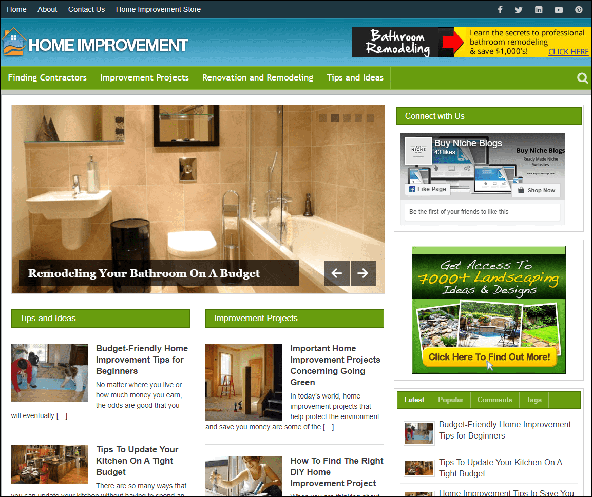 Home Improvement Turnkey Niche Website
