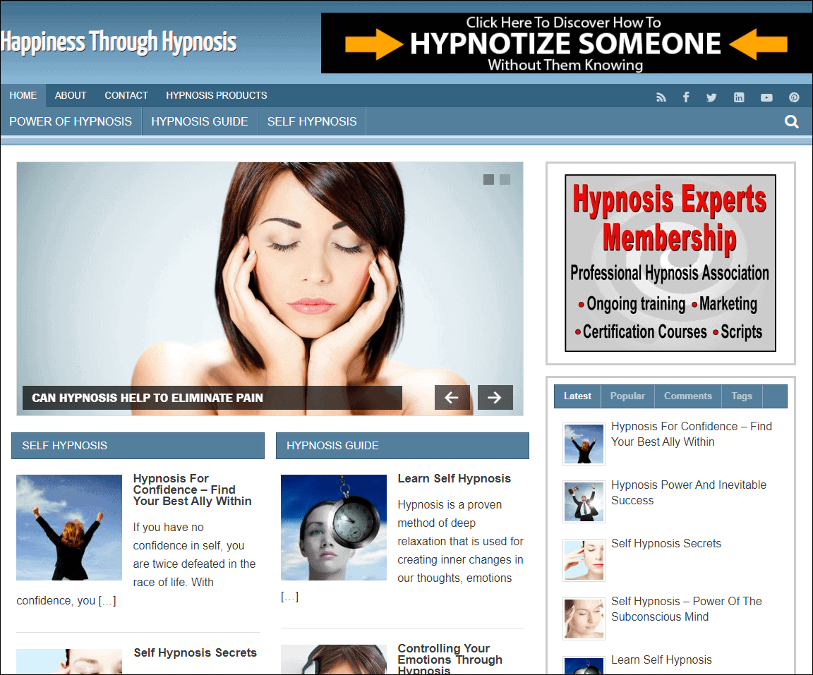 Happiness Through Hypnosis Pre-made Affiliate Niche Website/Blog