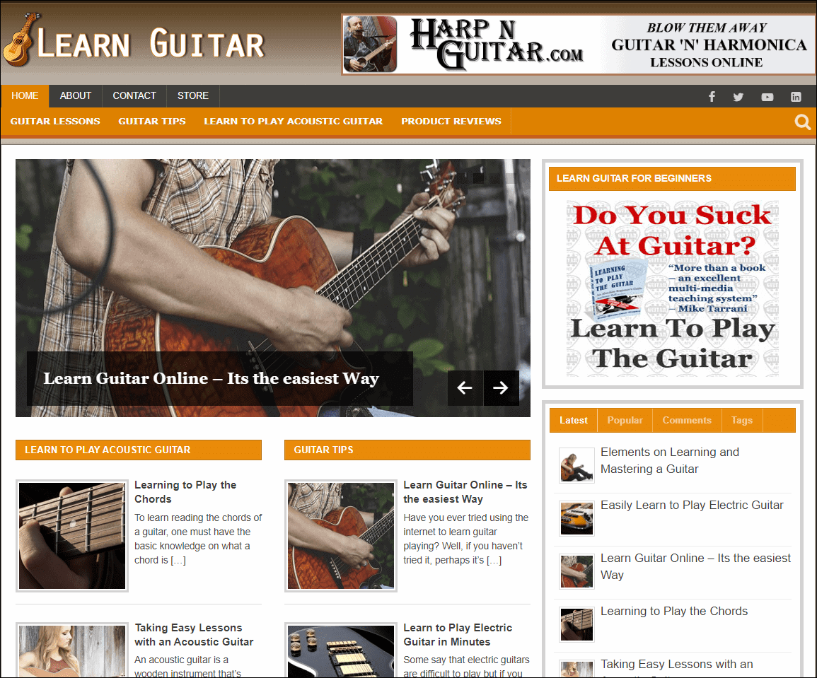 Learn Guitar Pre-made Affiliate Niche Website/Blog