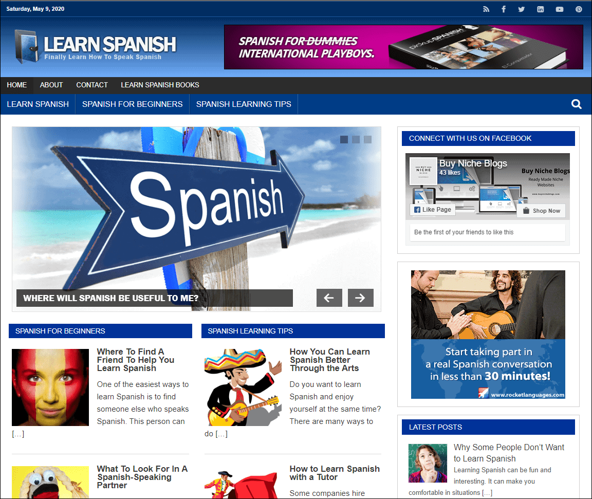 Learn Spanish Pre-made Affiliate Niche Website/Blog