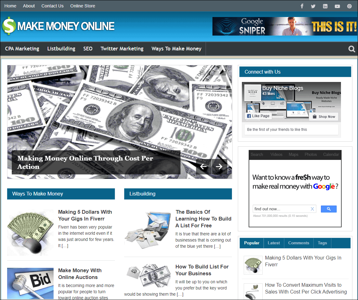 Make Money Online Tips Pre-made Affiliate Niche Website/Blog