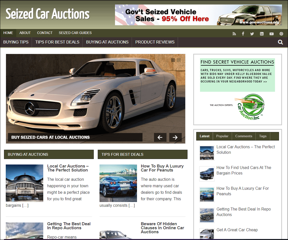 Seized Car Auctions Pre-made Niche Website/Blog