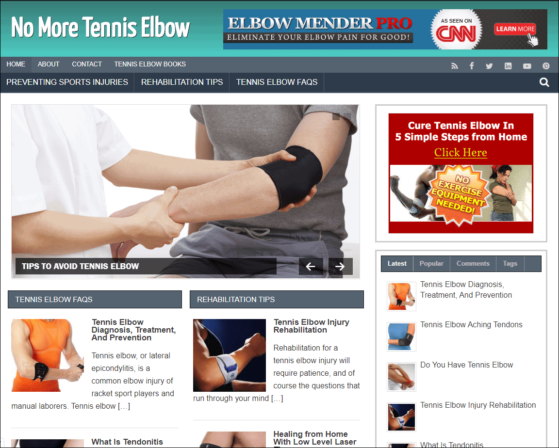 Tennis Elbow Pre-made Niche Website/Blog