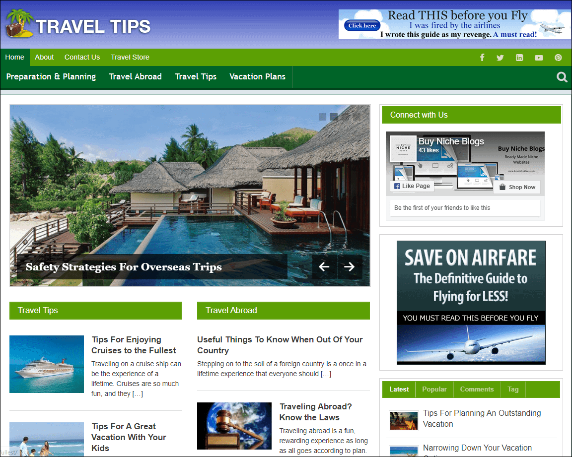 Travel Pre-made Affiliate Niche Website/Blog